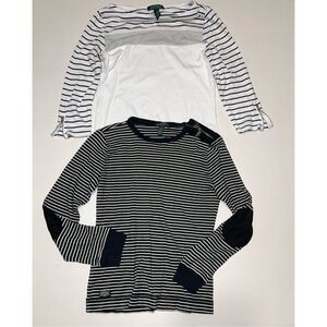 Ralph Lauren Black and White Striped Long Sleeve Tees